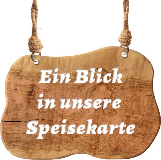 Holzschild mit Aufschrift Speisekarte